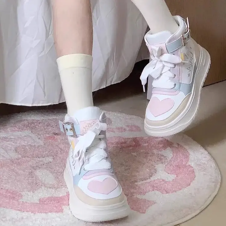 NEW 2024 Macaron Campus Style Lolita Sneakers Are Cute and Sweet All-match Autumn and Winter Thick-soled Height-increasing Shoes