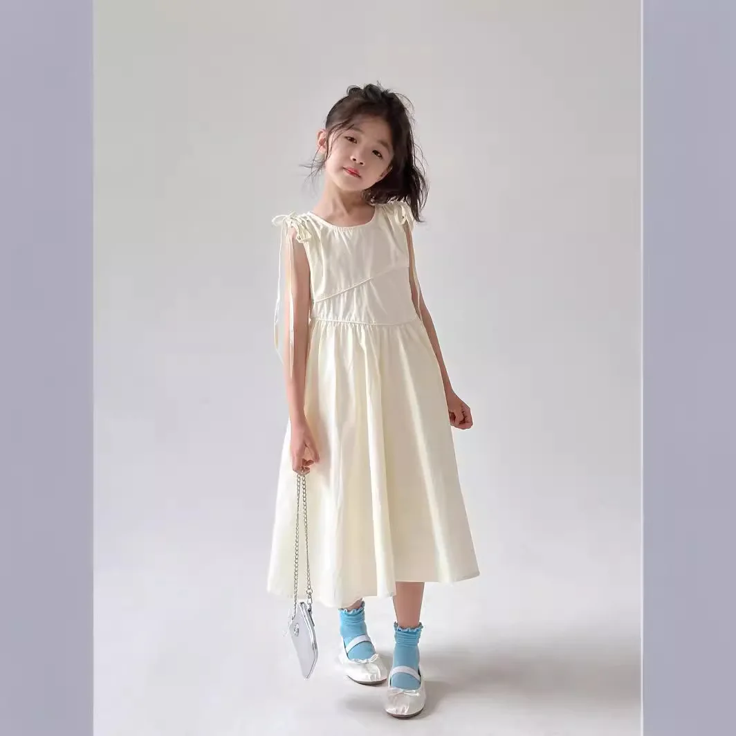 2024 Summer Fashion Children Girl One-piece Dress Teenager Girl Lace Up Suspender Dress School Girl Sleeveless Princess Dress