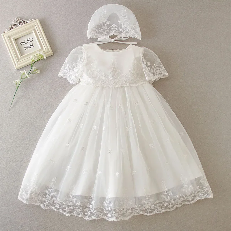 2025 New Summer Newborn Baby Photography Clothing Infant Birthday Party Wedding Princess Dress White Lace Mesh Splicing Dress