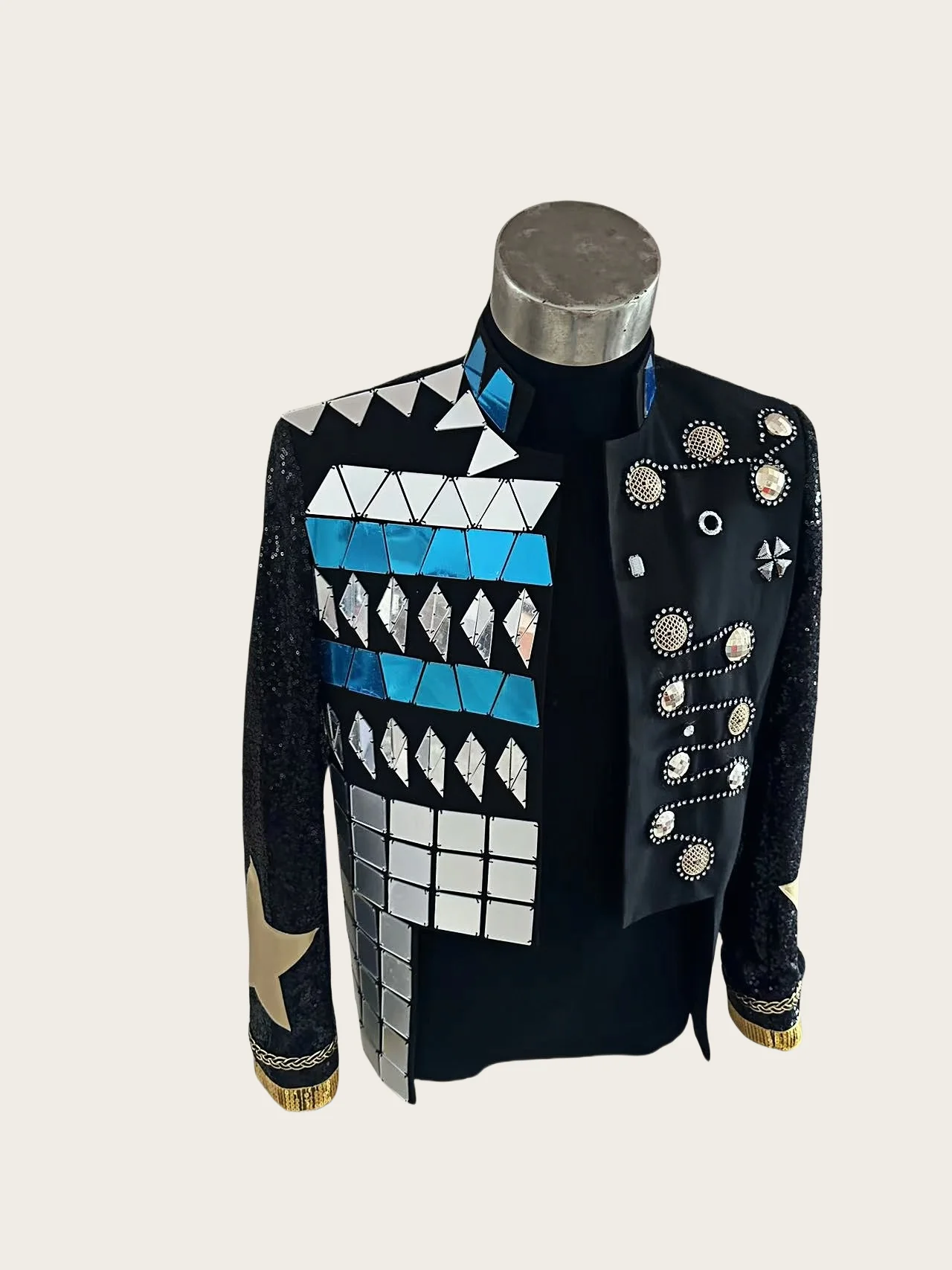 New Handmade Men\'s Mirrors Mental Decorations Suit Jacket Stage Host Banquet Chorus Dress Club Singer Dance Performance Coat