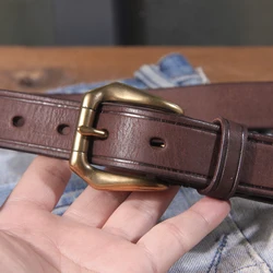 2.8CM Thick Genuine Leather Belt For Women Pin Copper Buckle Retro Cowhide Full Match Casual Jeans Women Belts Female Quality AB