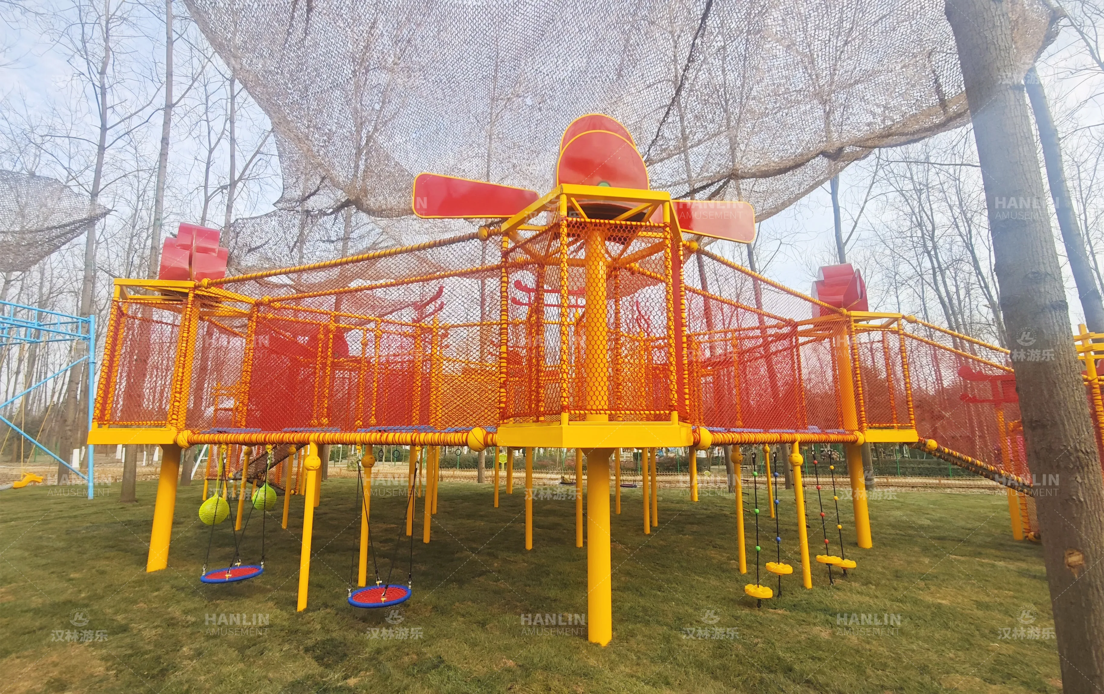 Outdoor Playground Equipment, Wooden Metal Construction, High Capacity 500kg, Kids and Adults, Large Play Set