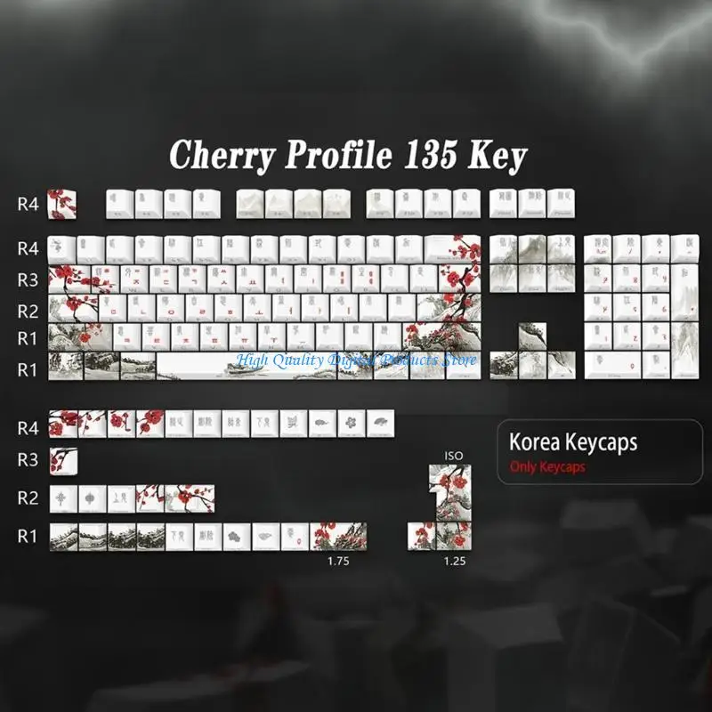 U2JE 135pcs KeycapsPlum Blossom Theme CherryProfile Keycap Russian Korean Japanese For 61 108 Mechanical Keyboards Keycaps