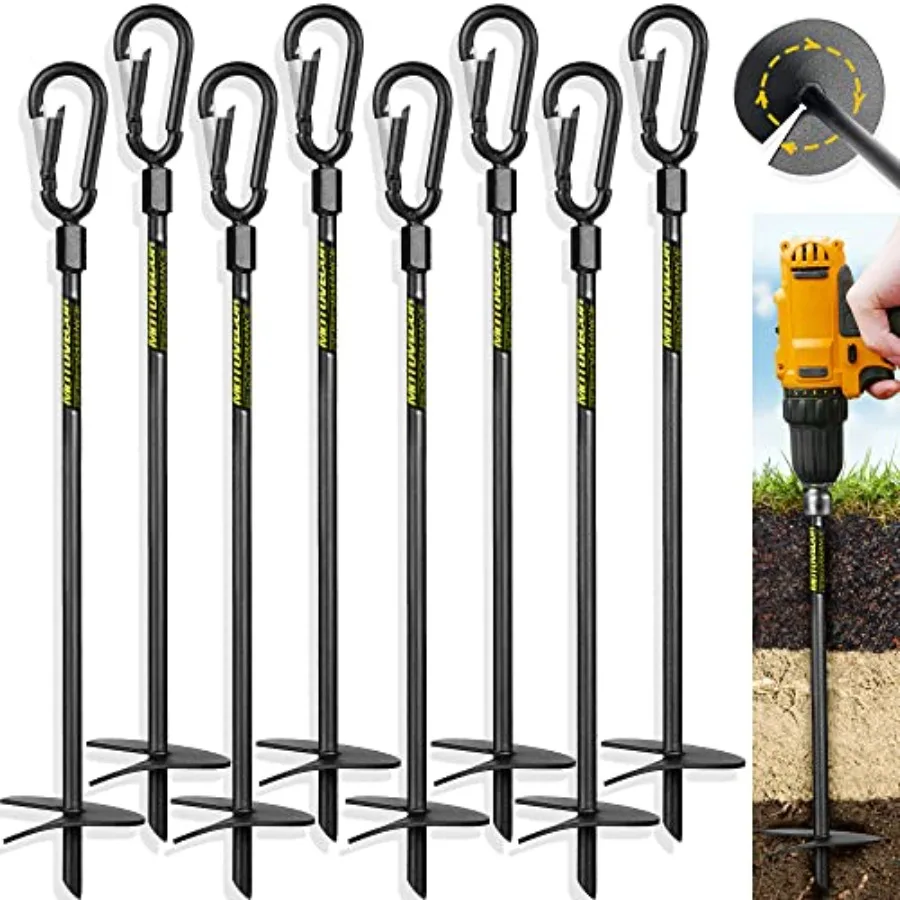

18" Heavy Duty Ground Anchors Screw in 1000lbs , Swing Set Earth Anchors Forged from High Strength Steel, Detachable Carabiner
