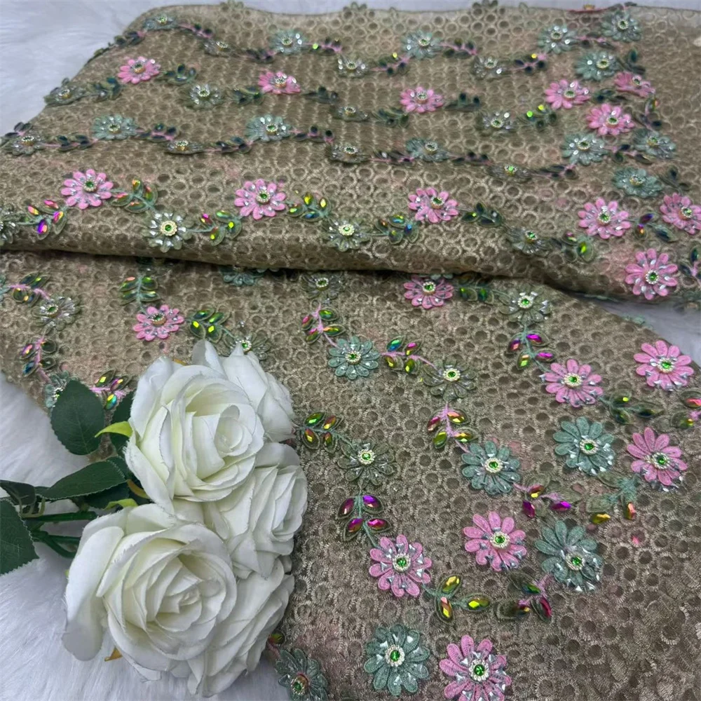 Nigerian 3D Water Soluble Lace and Fabric Stones African Guipure Cord Lace Luxury Laces On Sale 5 Yards Dubai For Women Hm170-1