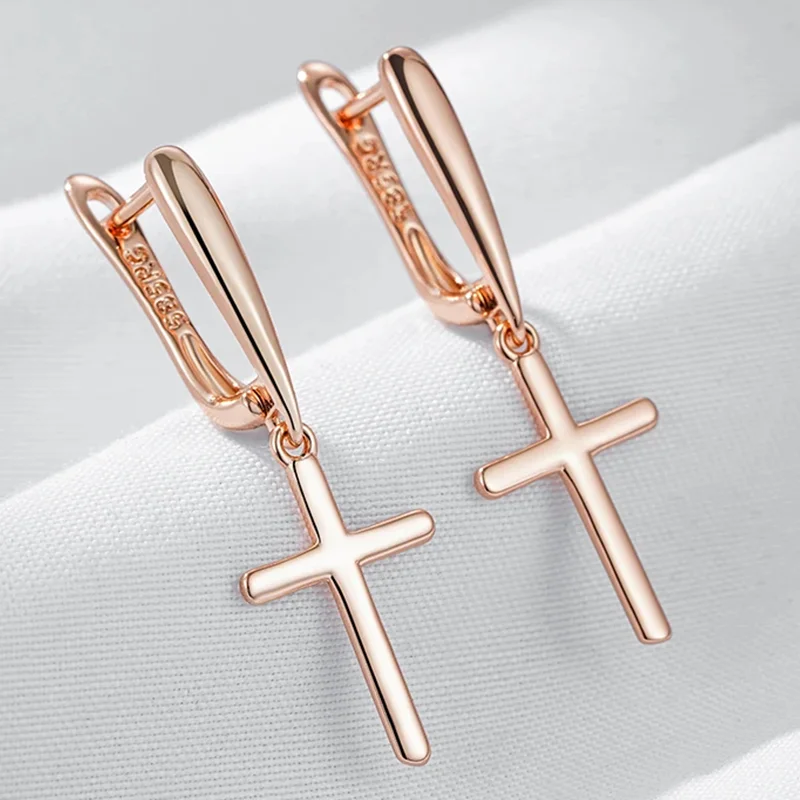Wbmqda Simple Cross Drop Earrings For Women 585 Rose Gold Color High Quality Daily Jewelry Accessories