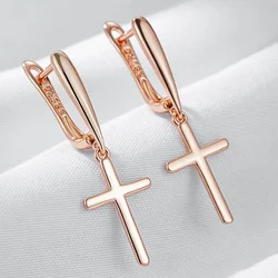 Wbmqda Simple Cross Drop Earrings For Women 585 Rose Gold Color High Quality Daily Jewelry Accessories
