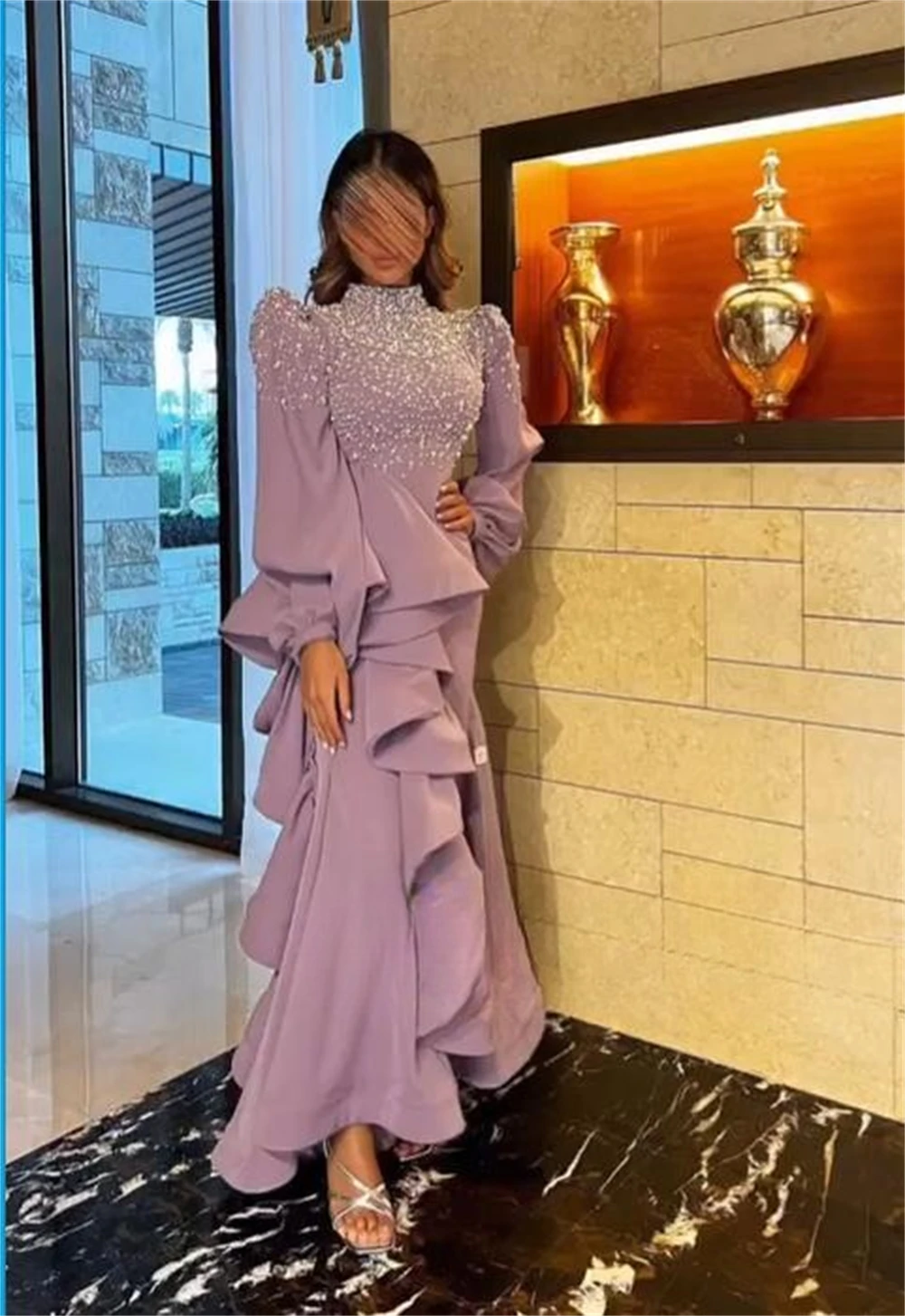 فساتين حفلة موسيقية مخصصة موضة الياقة العالية غمد كوكتيل الترتر أضعاف S مناسبة ثوب مسائي ثوب مسائي للنساء أنيقة p