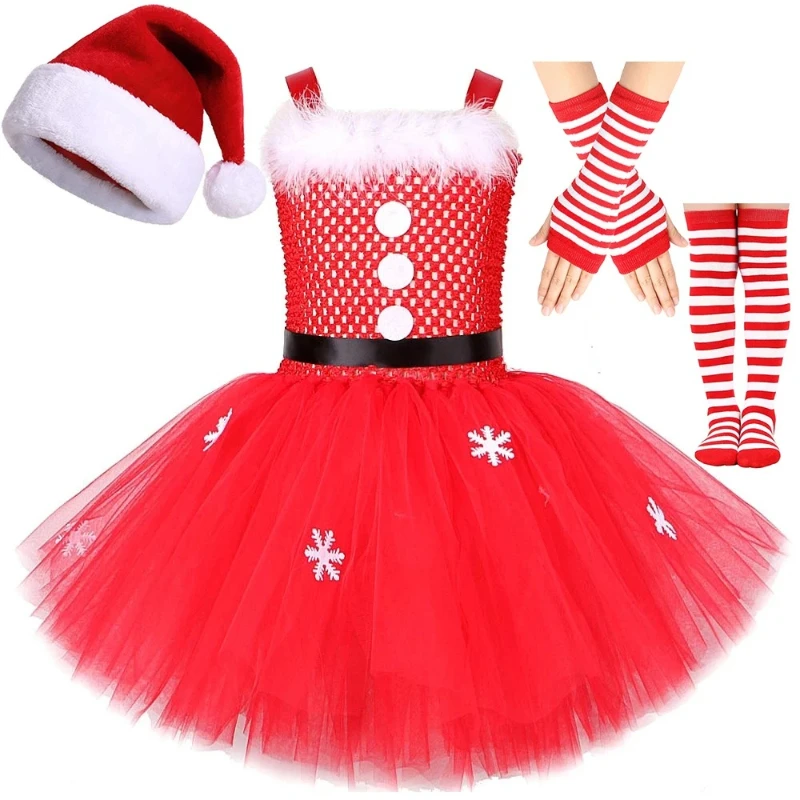 

Red Santa Claus Tutu Dress for Girls Xmas Holiday Outfit Children New Years Carnival Clothes for Kids Father Christmas Costumes