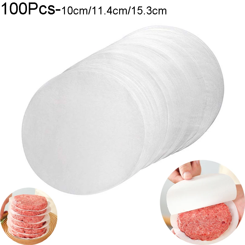 100Pc BBQ Hamburger Patty Paper - 10/11.4/15.3cm Wax Papers to Separate Frozen Pressed Patties - for Burger Patty Paper