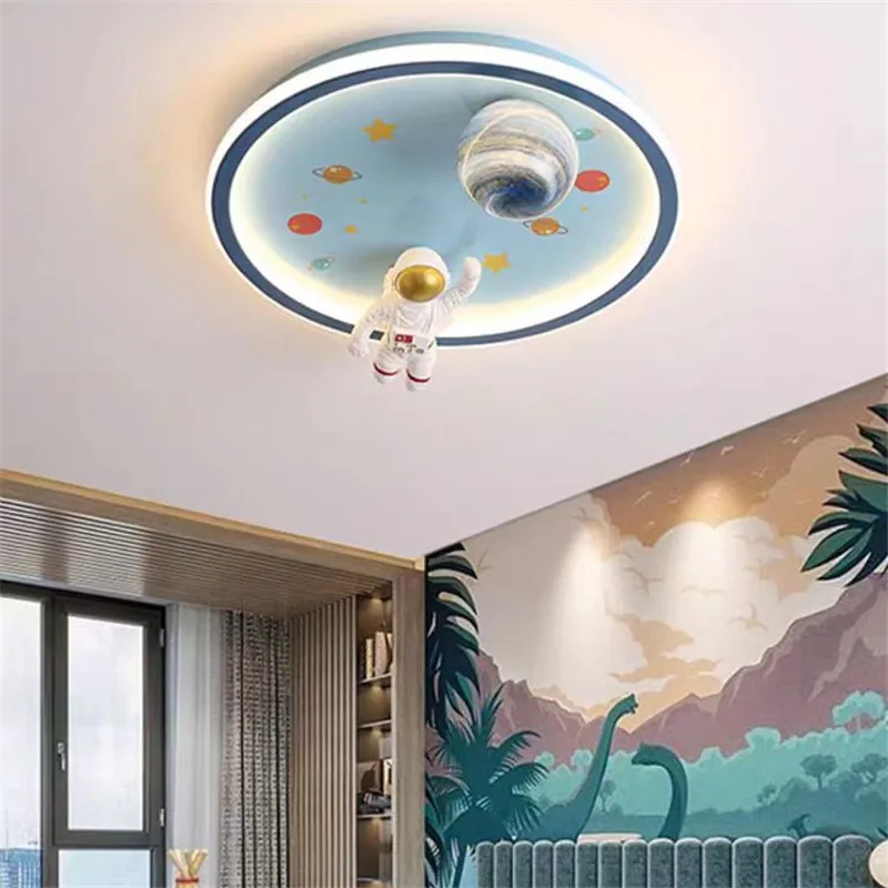 Imagem -05 - Lâmpada de Teto Redonda Criativa para Crianças Quarto Kawaii Lua Astronauta Decoração de Casa Estudo Leitura Olho-cuidado