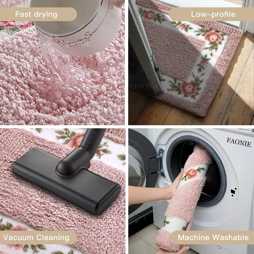 Floral Rural Romantic Rose Flower Rug Shaggy Area Rugs Non-Slip Doormat Bathroom Shower Mat Bedroom Living Room Carpet