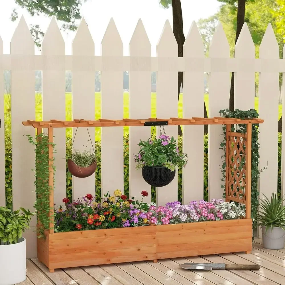 45 Elevated Garden Bed with Arch Trellis, Hanging Basket, Planter, Drainage, for Climbing Plants, Outdoor Yard Decor view 2