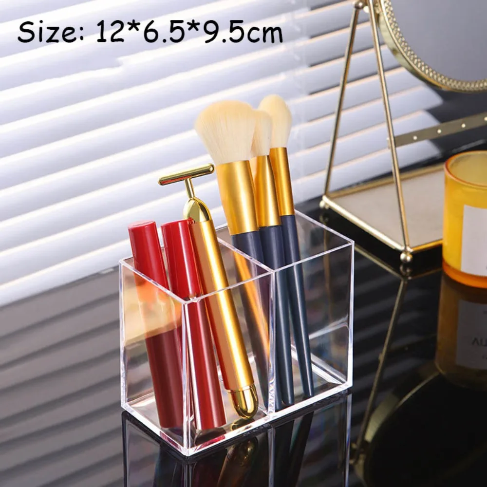Boîte de rangement de bureau en acrylique de luxe léger, boîte de rangement de maquillage multi-grille de grande capacité, porte-brosse Transparent à 3 fentes