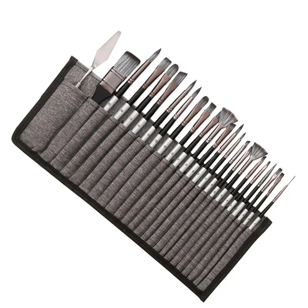 24pcs-complete-painting-brushes-set-nylon-bristles-strong-hold-aluminum-ferrule-smooth-wood-handle-watercolor-oil-art-kit