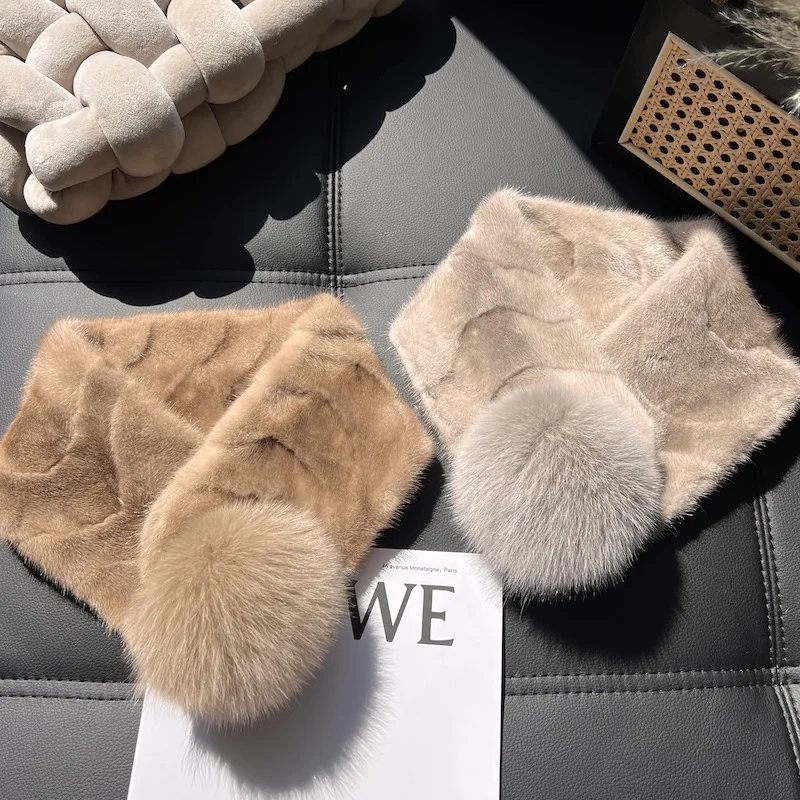 

Real Mink Fur Scarf Women Neckchief Handmade Winter Double Sided Leopard Pattern Fashion Warm Autumn Winter Accessory