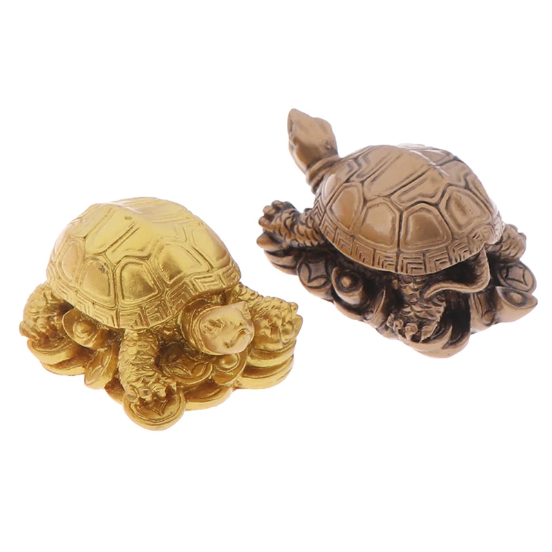 1pc Money Turtle Resin Ornaments Copper Dragon Turtle Ornaments Chinese Small Animals Statue Home Feng Shui Decoration Ornaments