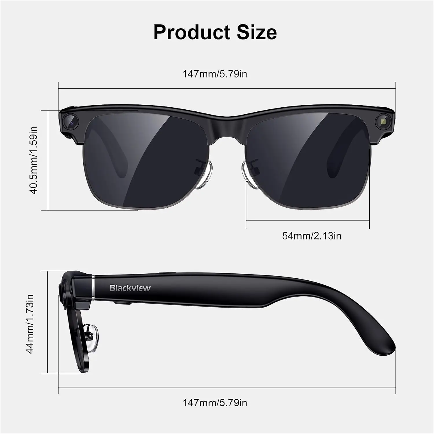Blackview AI Smart Glasses with Camera, BT Call/Photo/4K HD Video Recording Glasses with Real-Time Translation, AI Voice Assistant, Object Recognition, Blue Light Blocking Graduated Lenses