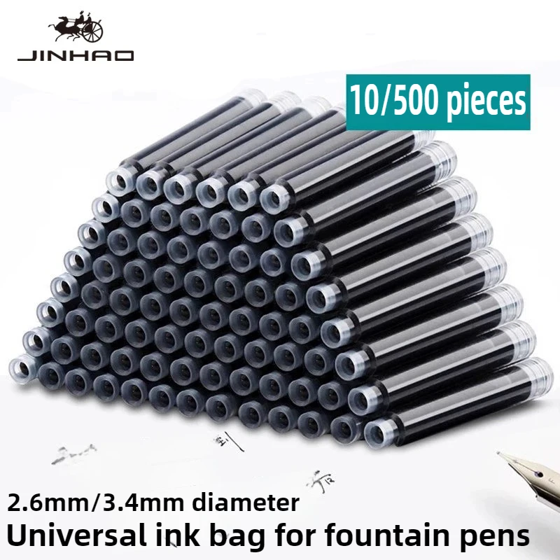 

500/50 шт. JINHAO 2,6 мм/3,4 мм черные/синие чернила для авторучки, универсальные картриджи для мешков, сменные канцелярские принадлежности, школьные и офисные принадлежности