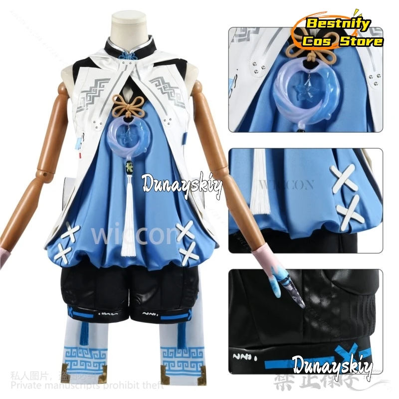 Hot Anime Game Wuthering Waves 명조 Cosplay Youhu Suit Dress High Quality Uniform Blue Wigs For Halloween Christmas Customized