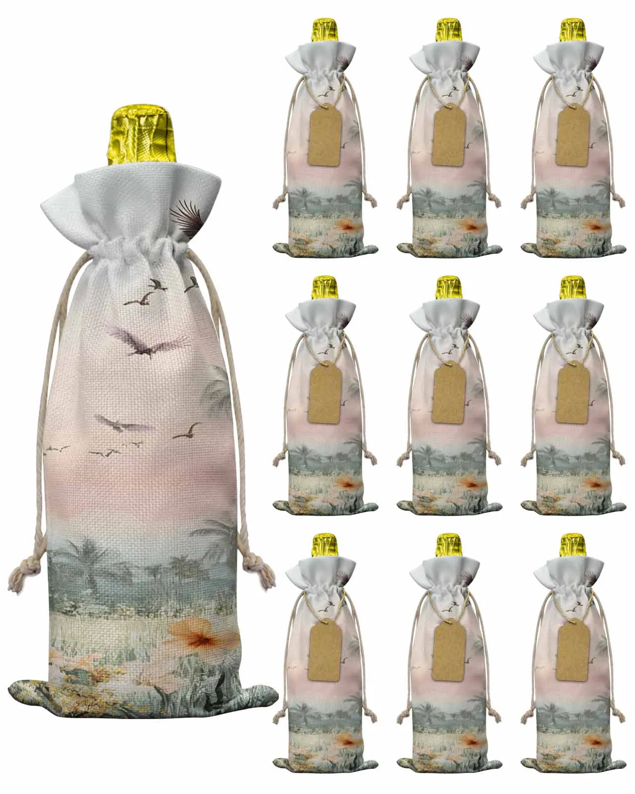 

10pcs Wine Bottle Covers Retro Outdoors Landscape Wine Holder Carrier Packaging Bag Wedding Party Decor Gift