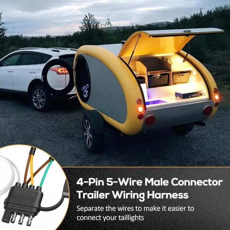 26Ft 4-pinowy 5-żyłowy kabel przyczepy Wiązka przewodów Rdzeń miedziany Nylonowa osłona z PVC Odporna na warunki atmosferyczne