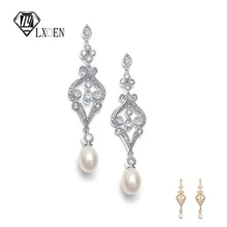 LXOEN Bohimian Cubic Zirconia Drop Earrings For Women Romantic Long Imitation Pearls Pendent Earings Gold Silver color Earring