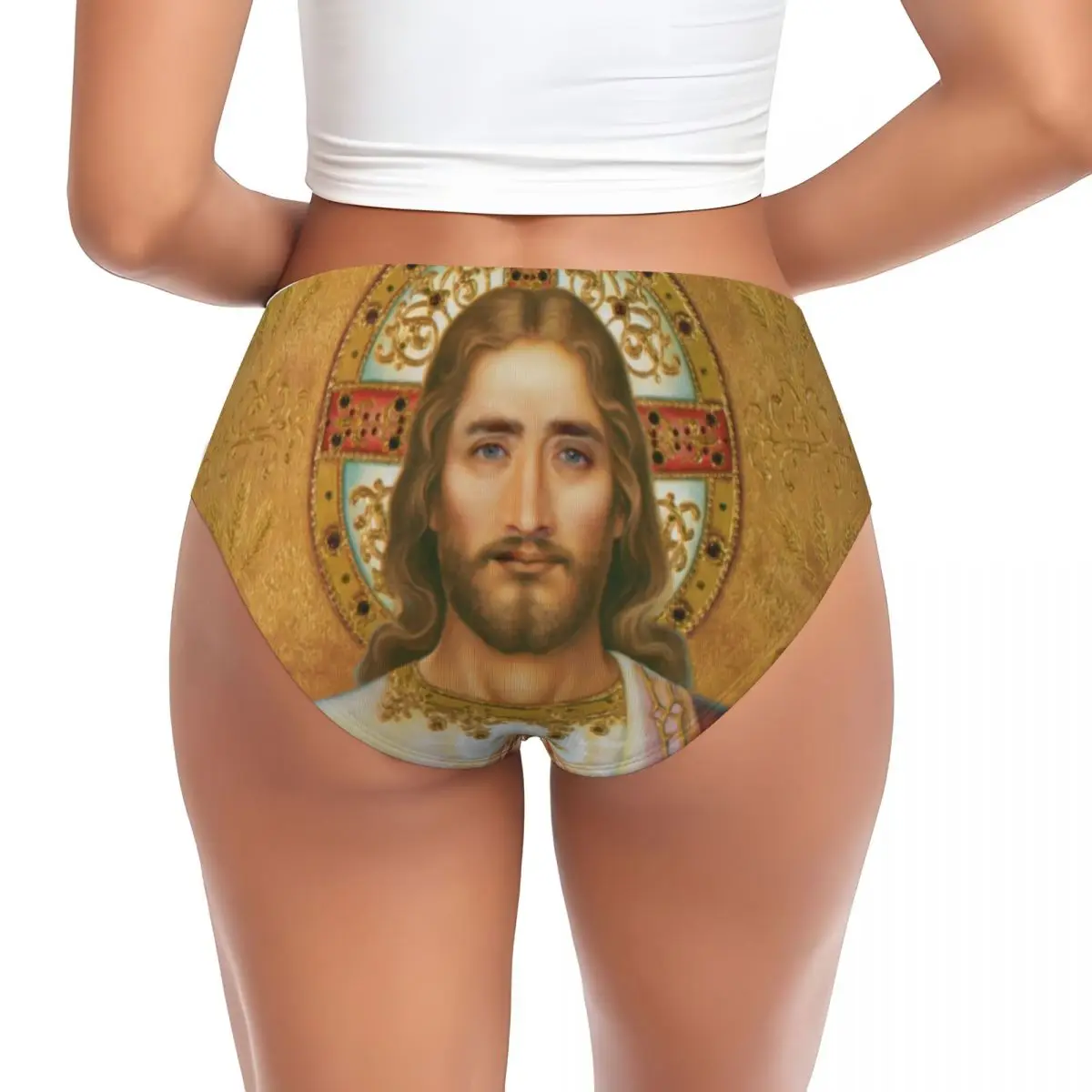 Custom Nicolas Cage As Jesus Christ Briefs Underwear Women's Comfortable Stretch Funny Meme Panties