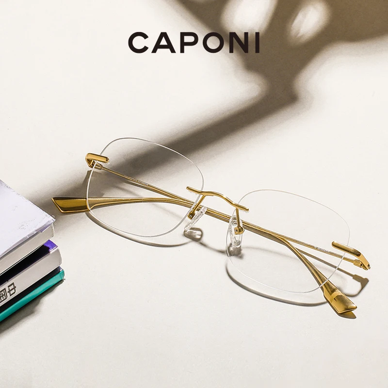 

CAPONI Rimless Titanium Frames For Women Optical Frame Glasses Rectangle Anti Blue Light Computer Eyeglasses For Ladies JF99219