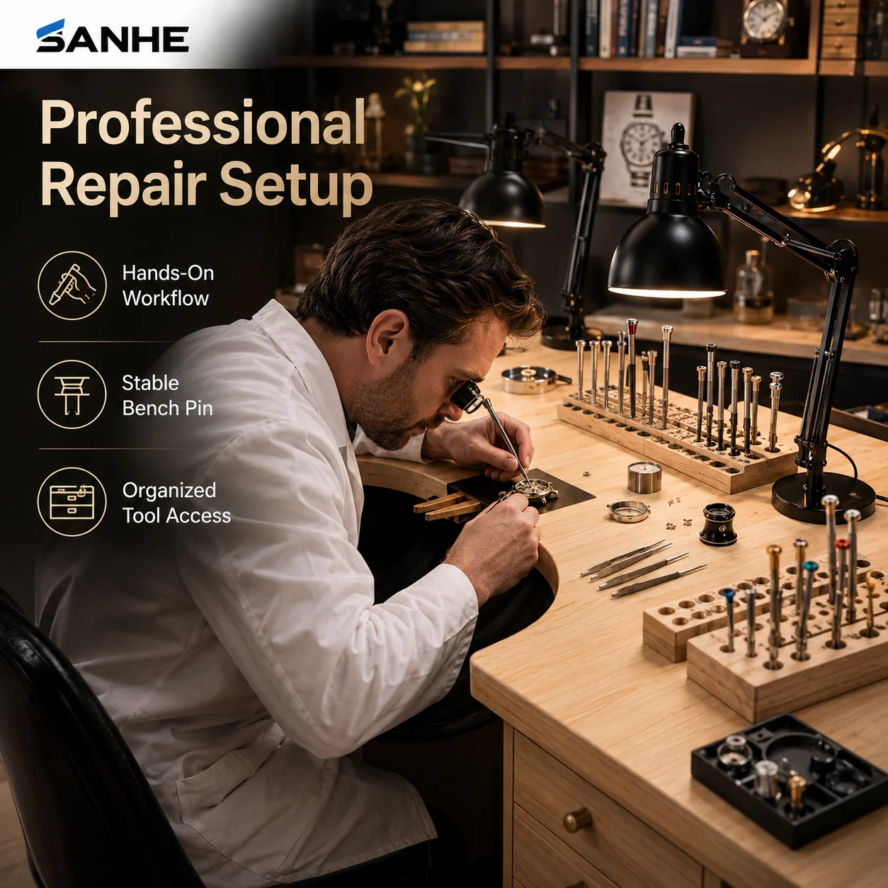 SANHE Solid Wood Jewelry Design Workbench with Vise Customizable Size & Height for Craft Enthusiasts Batch Production & Retail