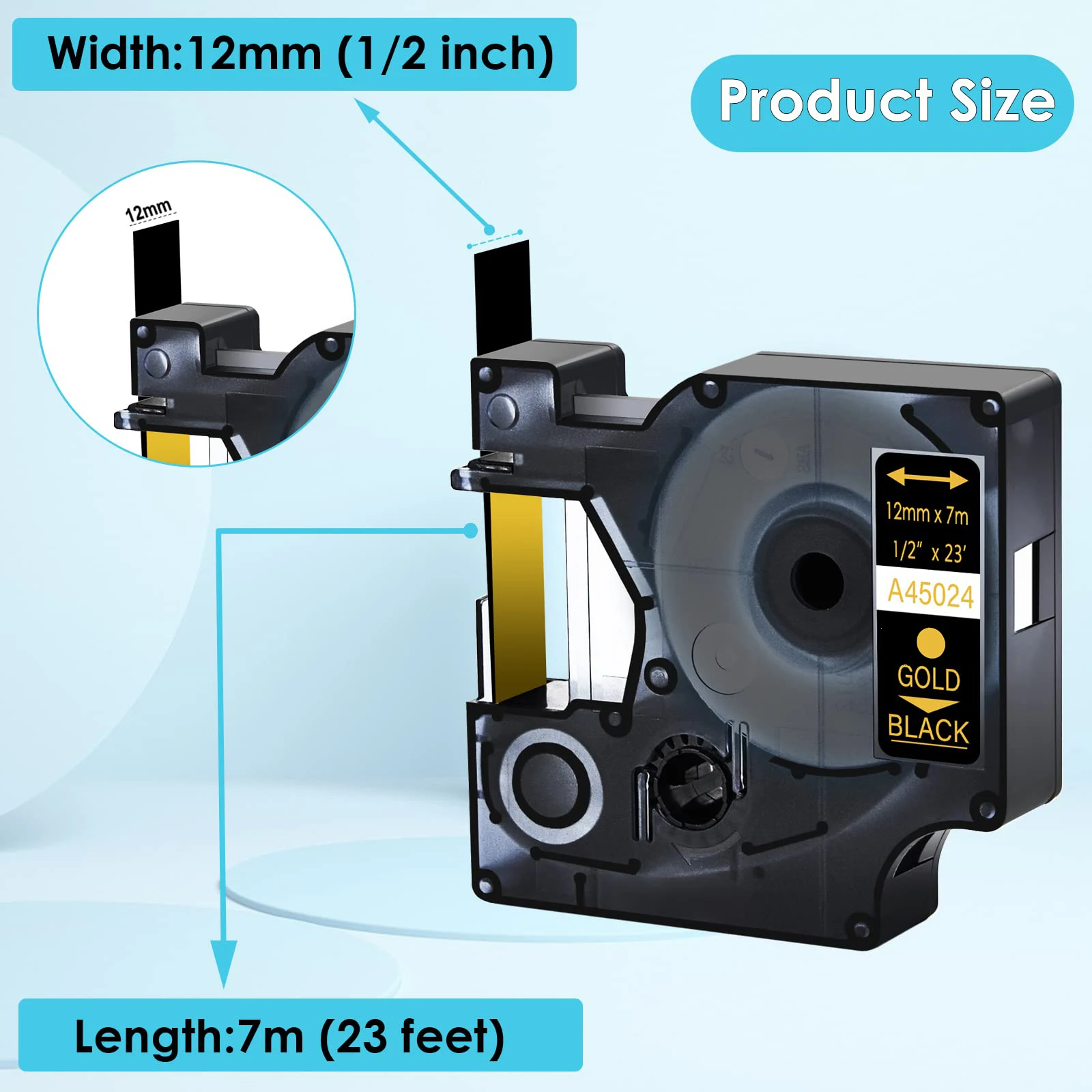 10er-Pack Gold auf Schwarz Etikettenband Kompatibel mit Dymo D1 Band 45024 12mm Standard-Etikettenband für DYMO LabelManager 100 120P Drucker – Detail 1