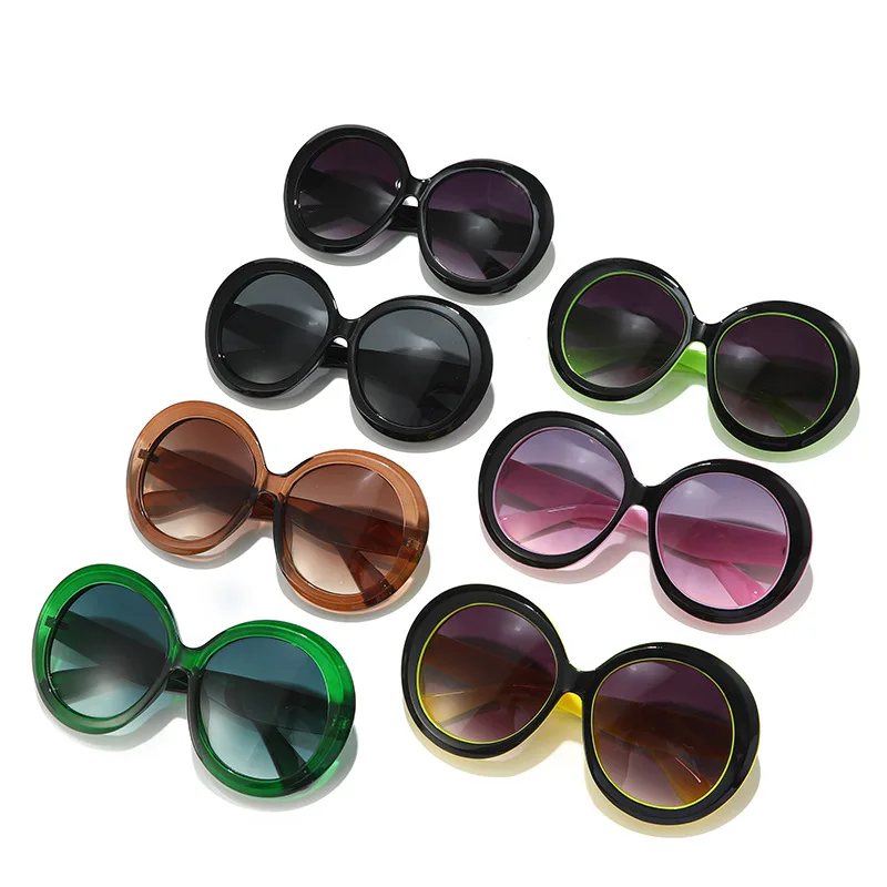 Plastic Big Round Sunglasses Women Brown Gradient Oversized Oval Sun Glasses Female Fashion Luxury Oculos De Sol Gafas