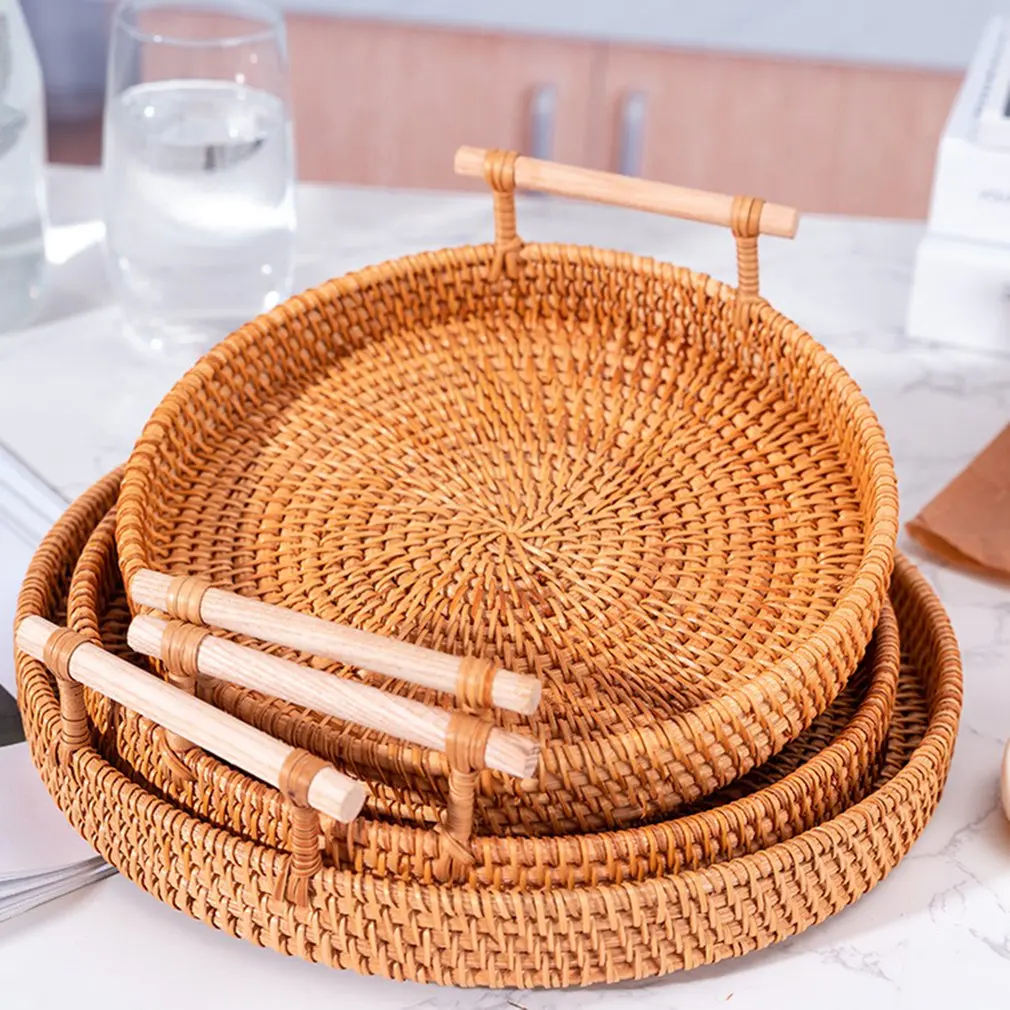 

Handwoven Rattan Trays and Food Storage Baskets Farmhouse Style Home Decor