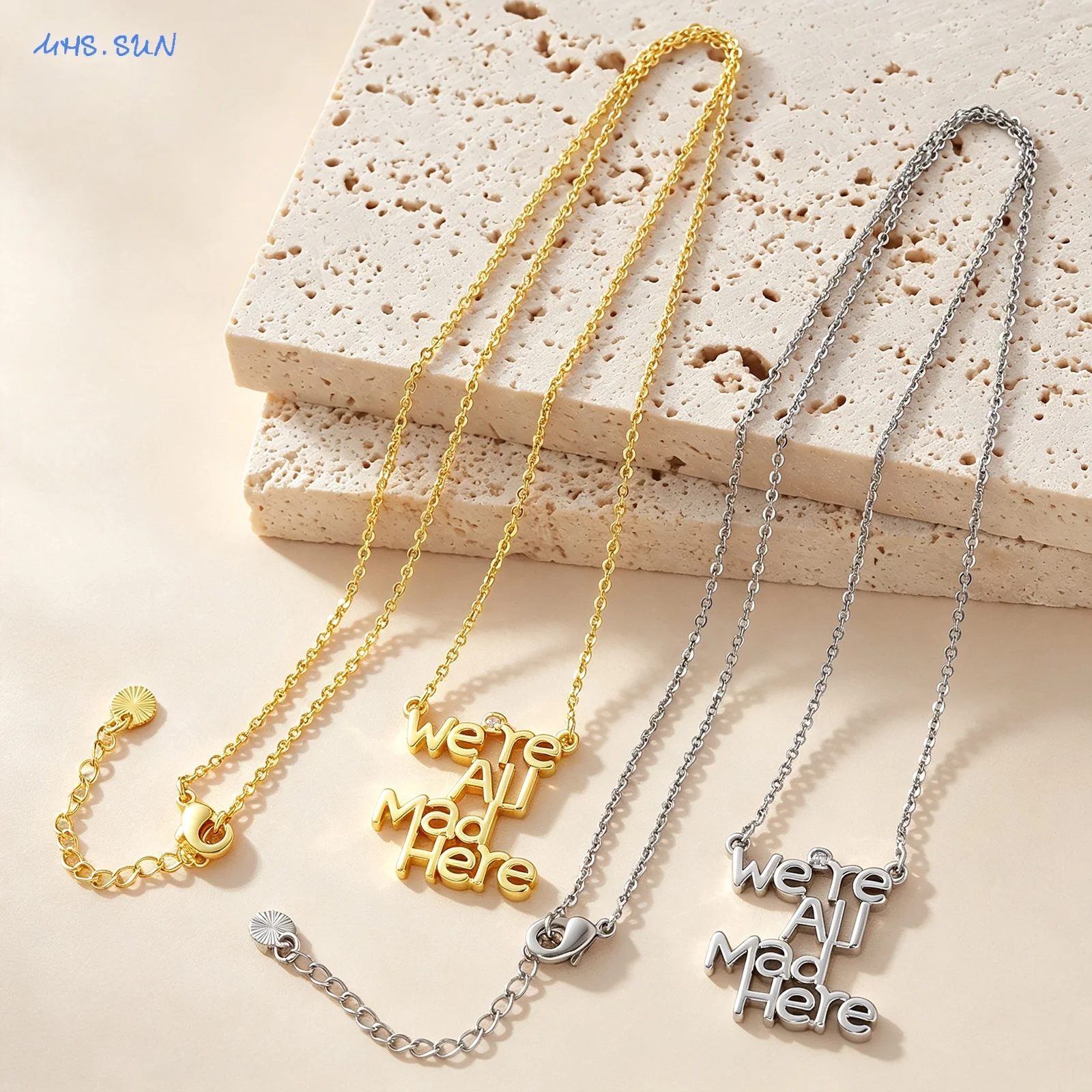 SUNSLL Fashion Gold Silver Plated Alice Letter Pendant Necklace Inlaid With Zircon Unisex Jewelry Ideal Gift For Party Wear