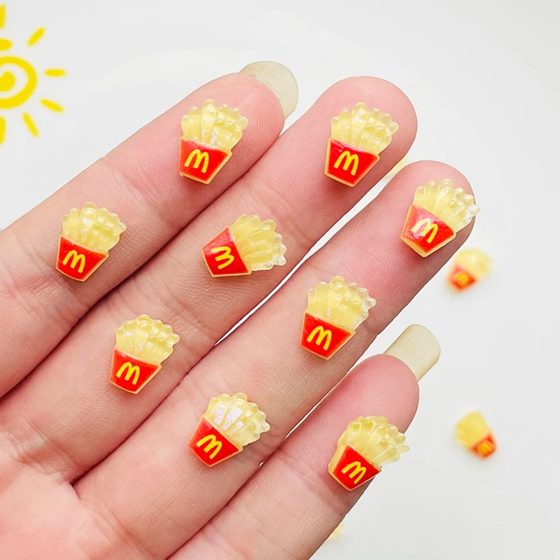 50Pcs New Cute 11*9mm Mini Cartoon French Fries Flat Back Resin DIY Jewellery Hairpin Children\'s Gifts Manicure Accessories A112