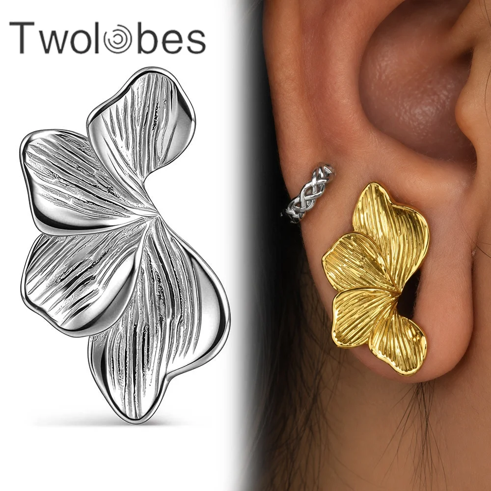 Twolobes 2PCS Elegant Wavy Flower Ear Saddle Plugs 316L Stainless Steel Flesh Tunnel Gauges Aesthetic Lobe Piercing Jewelry