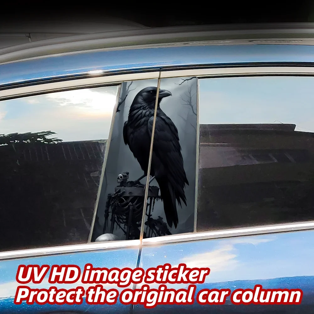 

Horror Crow Skull Car Stickers Waterproof DIY Auto B-pillar Protective Decor Cover Scratches Car Doors Pillar Decals Accessories