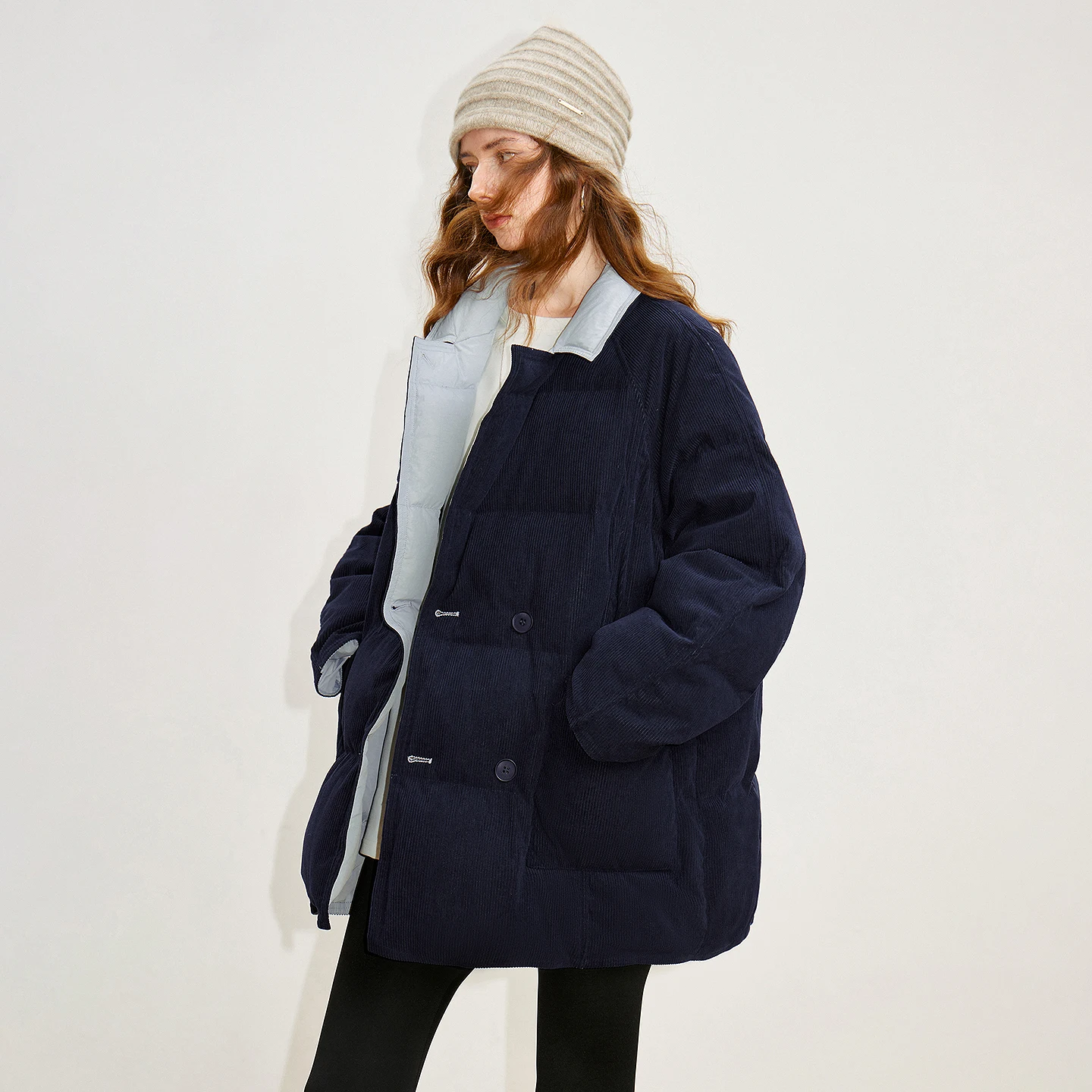 TOYOUTH-Chaqueta de plumón Reversible con estilo para mujer, traje nuevo de invierno 2025, solapa de muesca, ropa de abrigo cálida con bloques de colores 90%