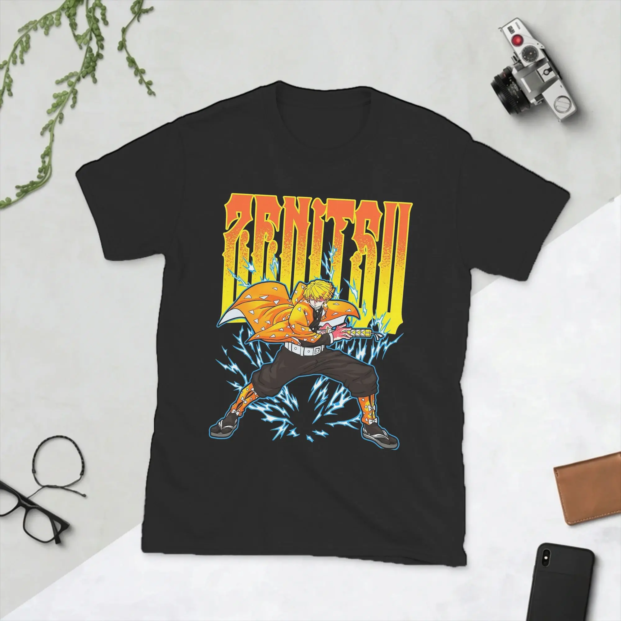 Men Zenitsuu Thunder Breathing T Shirts Demon Slayer  Pure Cotton Tops Novelty Short Sleeve O Neck Tee Shirt Gift Idea T-Shirt