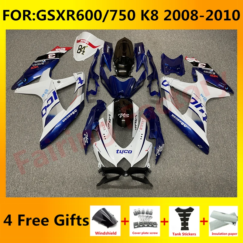 

Новый комплект обтекателей для мотоцикла ABS Подходит для GSXR600 750 GSXR 600 GSX-R750 K8 2008 2009 2010 Полный комплект обтекателей синий белый