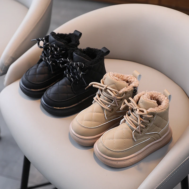

Winter children's shoes snow boots with plush and thick cotton shoes warm short boots boys' shoes