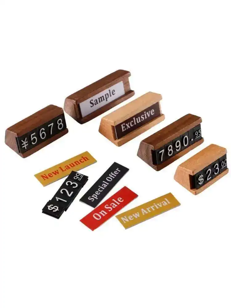 Étiquette de prix réglable, support de comptoir, étiquette en bois, présentoir de prix de vente