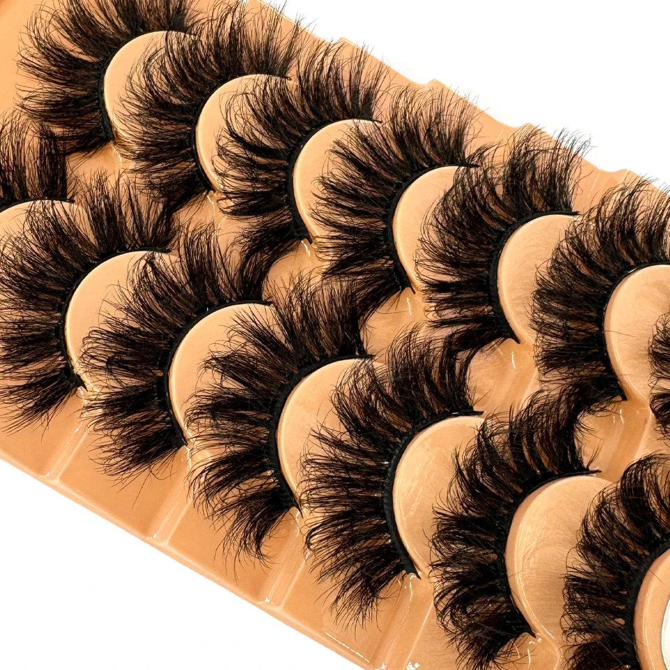 7 Pares Tiras de Pestañas Rusas Naturales Esponjosas Mink 3D Postizas Volumen Esponjosas Extensiones Postizas Maquillaje 3
