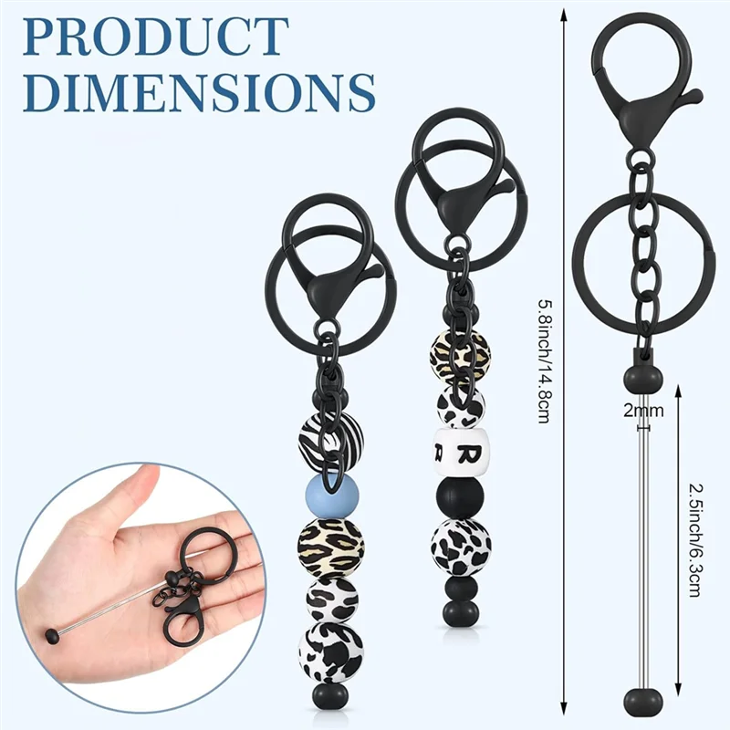 

ABMR-24 PCS Beadable Keychain Bars Bulk Metal Beaded Keychain Zinc Alloy For Beads DIY Blank Keychain For Bead Keychain Crafts B