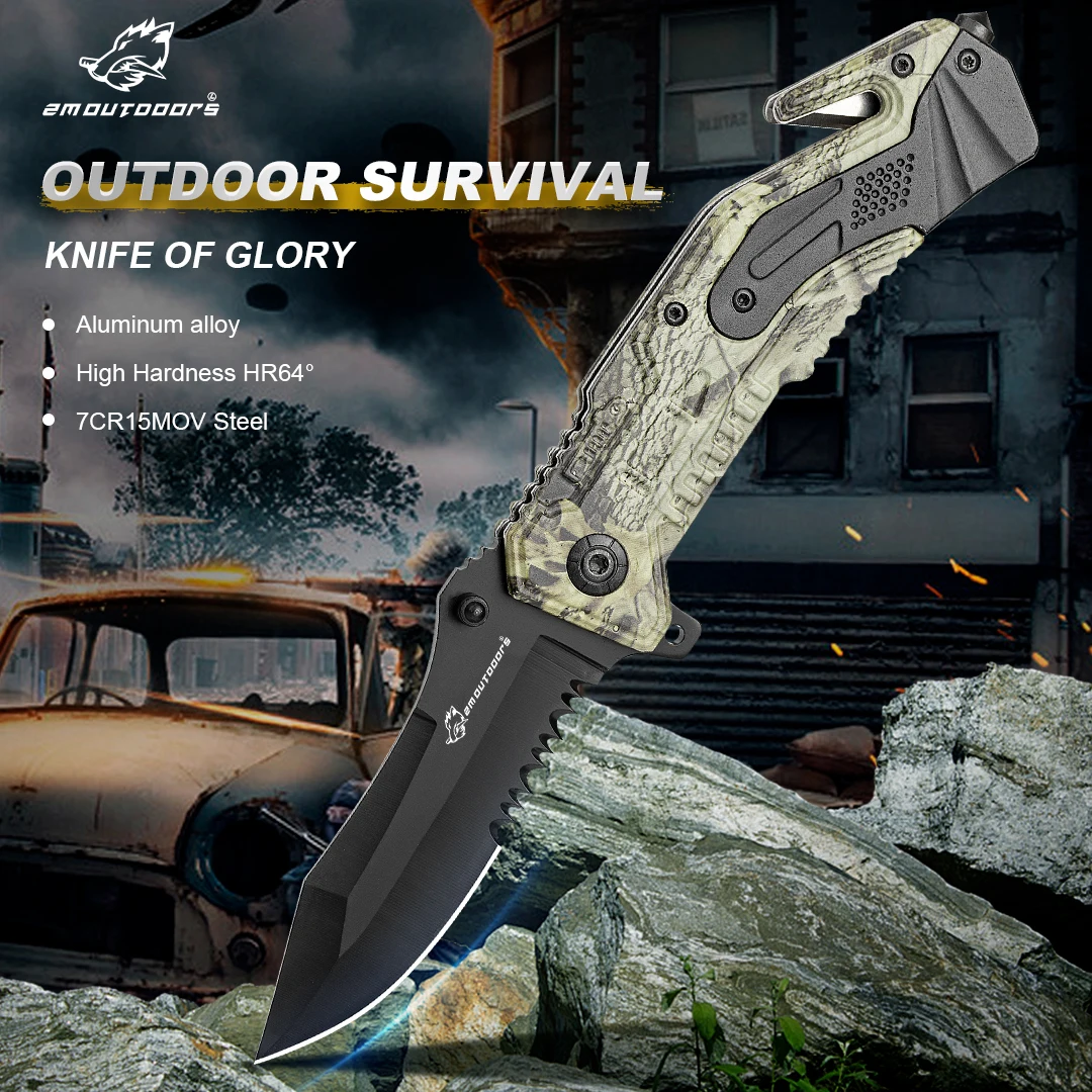 

1pcs, One-handed Quick Opening Folding Knife, Outdoor Folding Knife, ECD Pocket Knife, Serrated Folding Knife, 7CR17MOV High Har