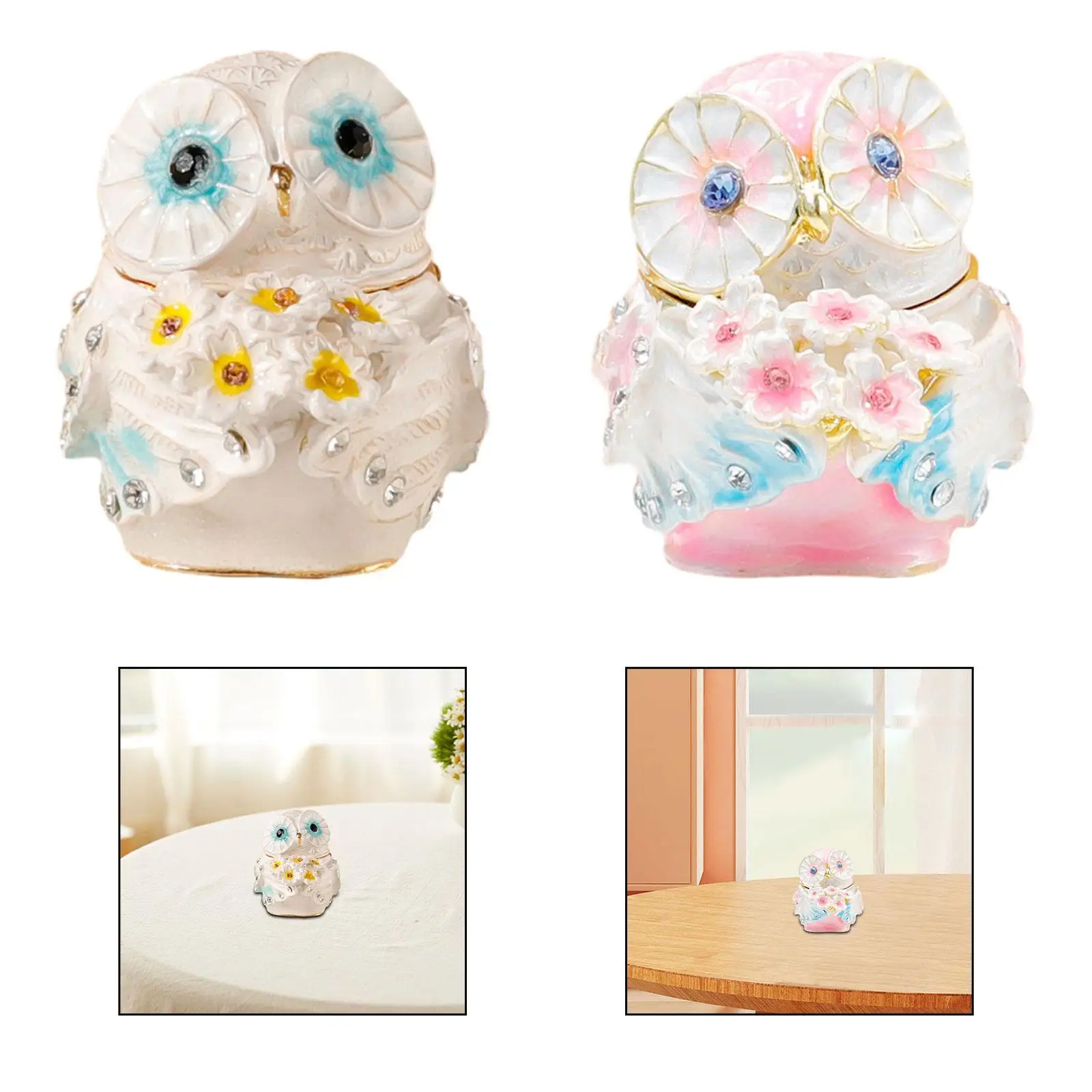 

Owl Trinket Box Animal Statue Jewelry Organizer for Earring Necklace Bedside