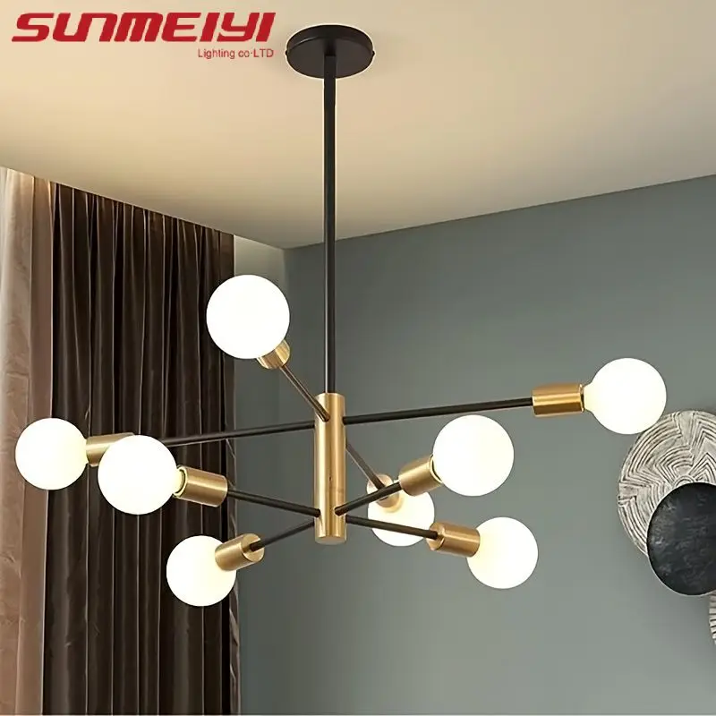 Luxury Lustre Modern Chandelier 6 Light/8 Light Black and Gold Chandelier Ceiling Lamps Height Adjustable Bedroom Living Room