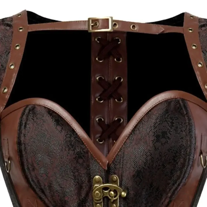 Steampunk Gothic Vintage Faux Leather Corset Top Women Burlesque Sexy Bustier Lingerie Plus Size Lace-Up Body Shaper Corselet