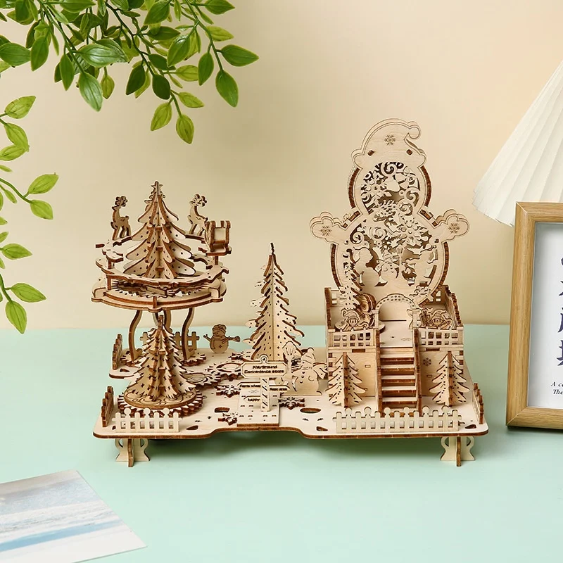 

Christmas Theme Wooden Puzzle Toys Creative Educational Desktop Ornaments For Kids Assembling Jigsaw Blocks Brain Teaser