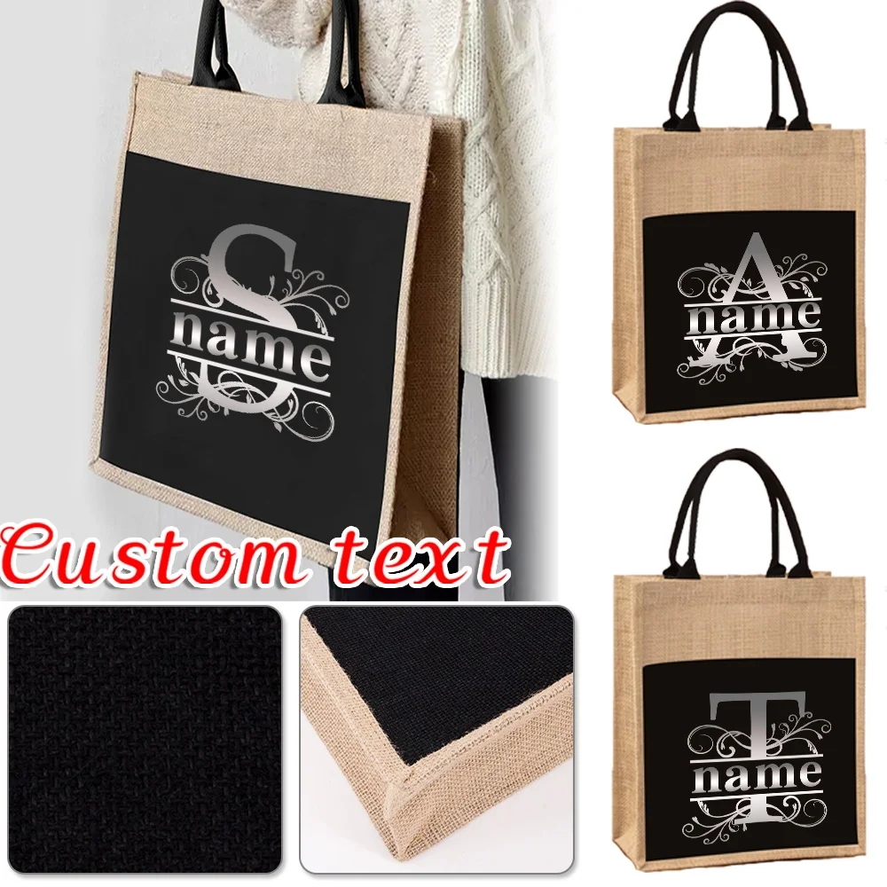 

Customized Name Women's Shopping Bag Reusable Linen Handbag Grocery Shopping Customized Product